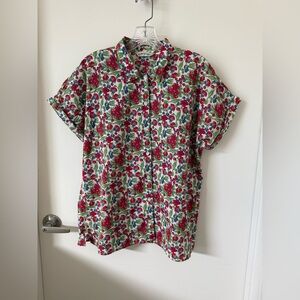 Orvis Floral Button Down Shirt Women’s Large Cotton Short Sleeve Cottagecore